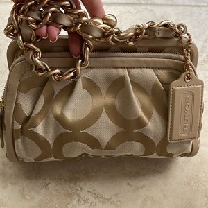 NWOT Gold Coach Monogram Logo Bag